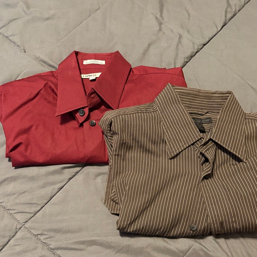 Express Red and Brown Striped Dress Shirts